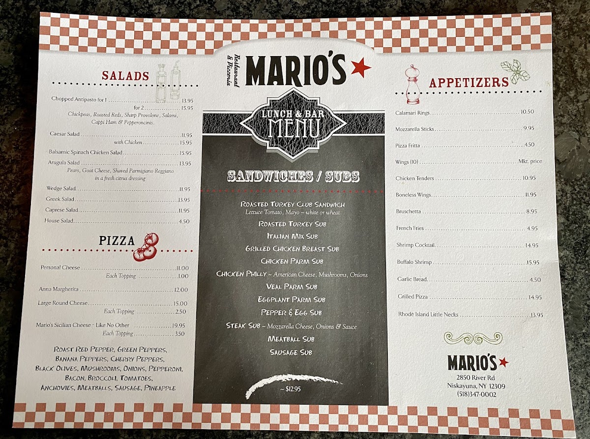 Menu Mario's Restaurant And Pizzeria-1