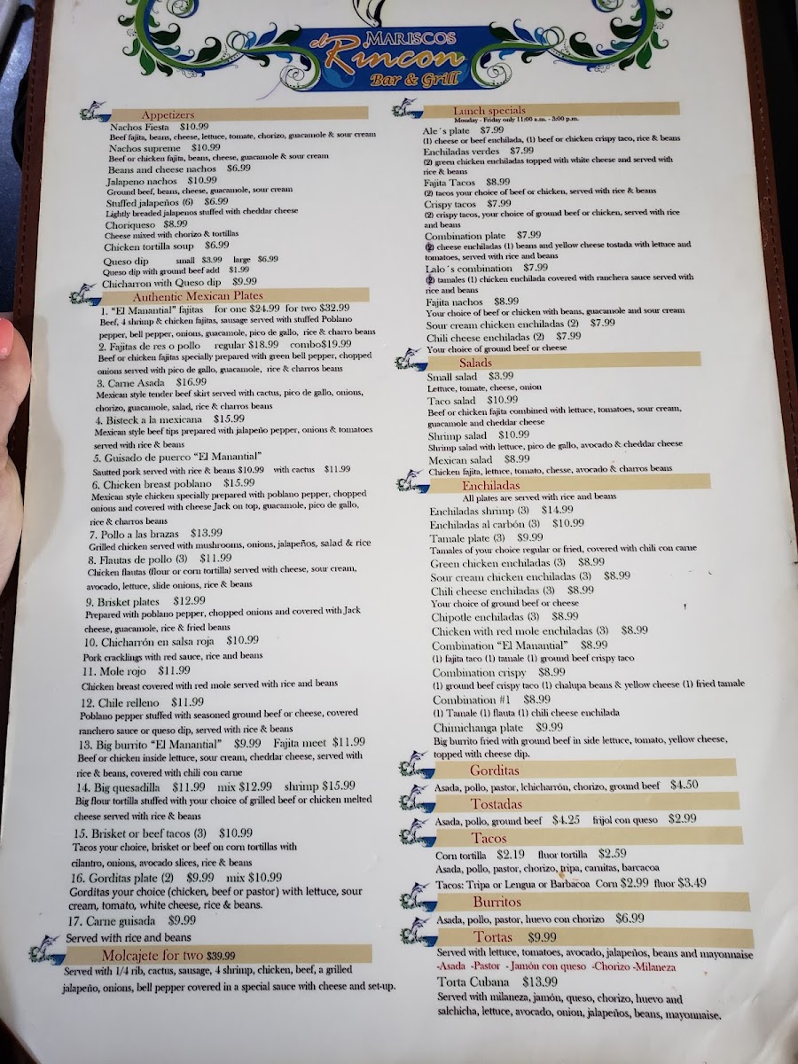 Menu Mariscos El Rincon Bar & Grill-1