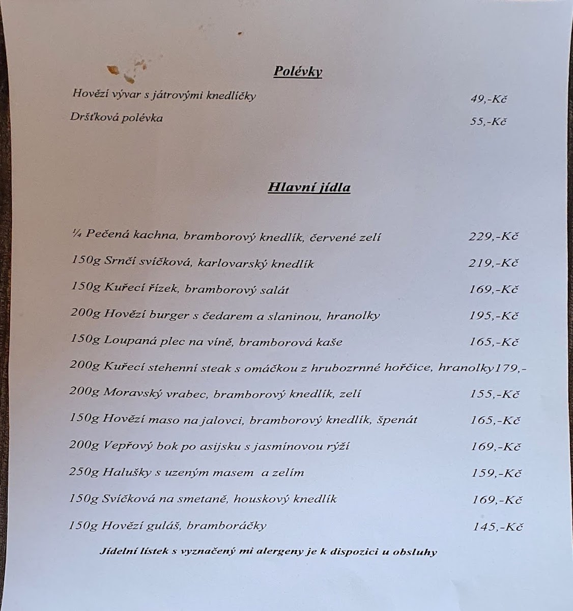 Menu Marjána - Restaurace A Pension-1