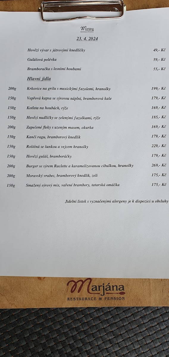 Menu Marjána - Restaurace A Pension-8