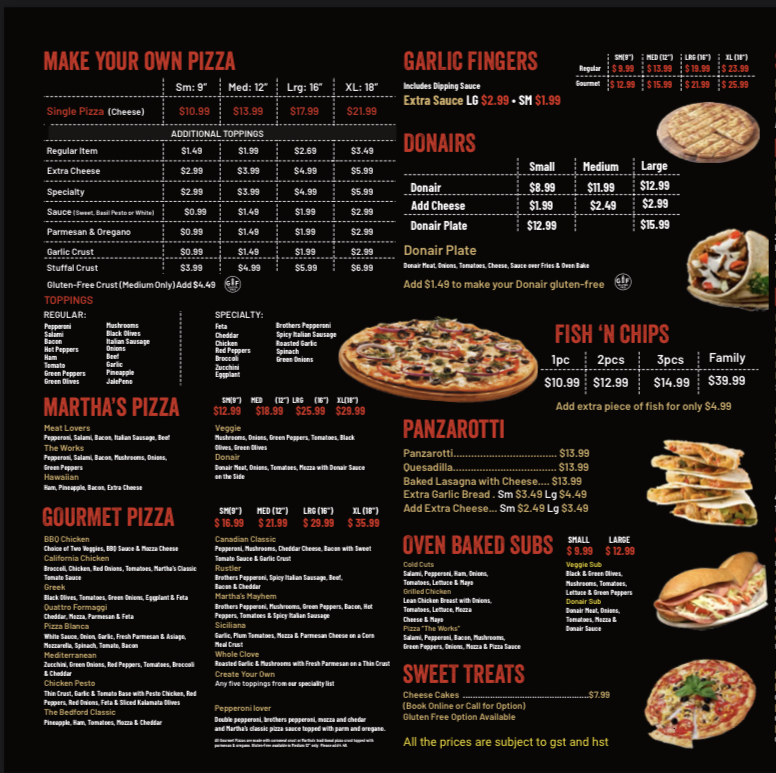 Menu Marthas Pizza || Halifax-2