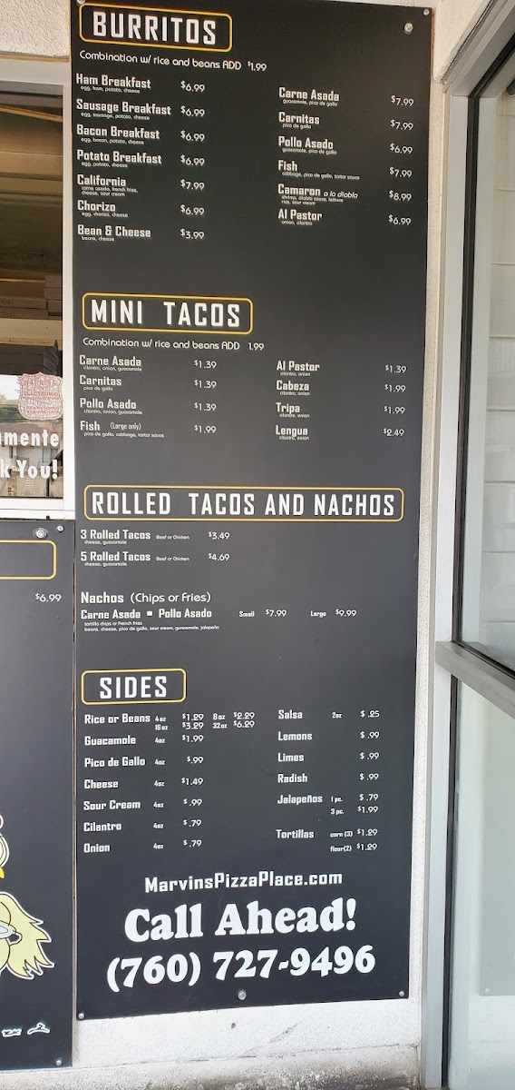 Menu Marvin's Pizza Place And Mexican Food-3