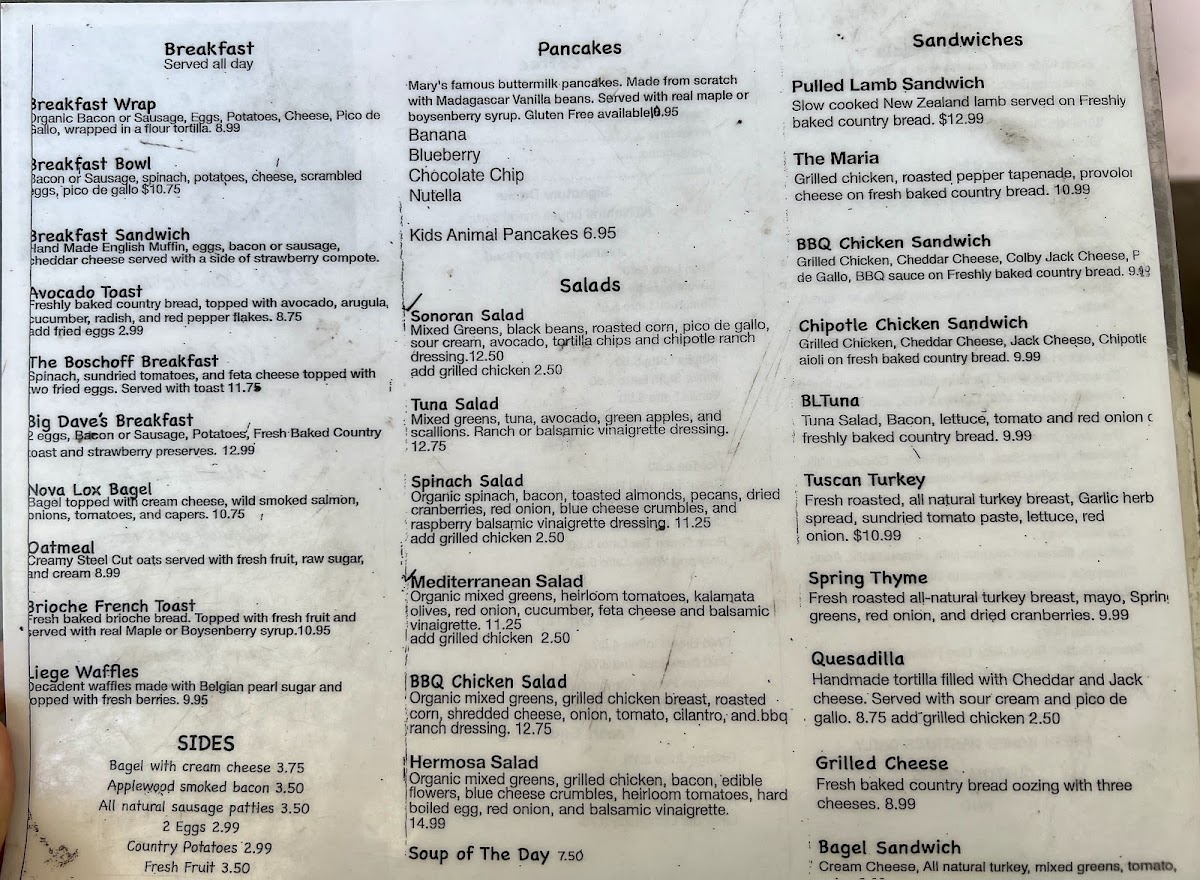 Menu Mary Lane Cafe-1