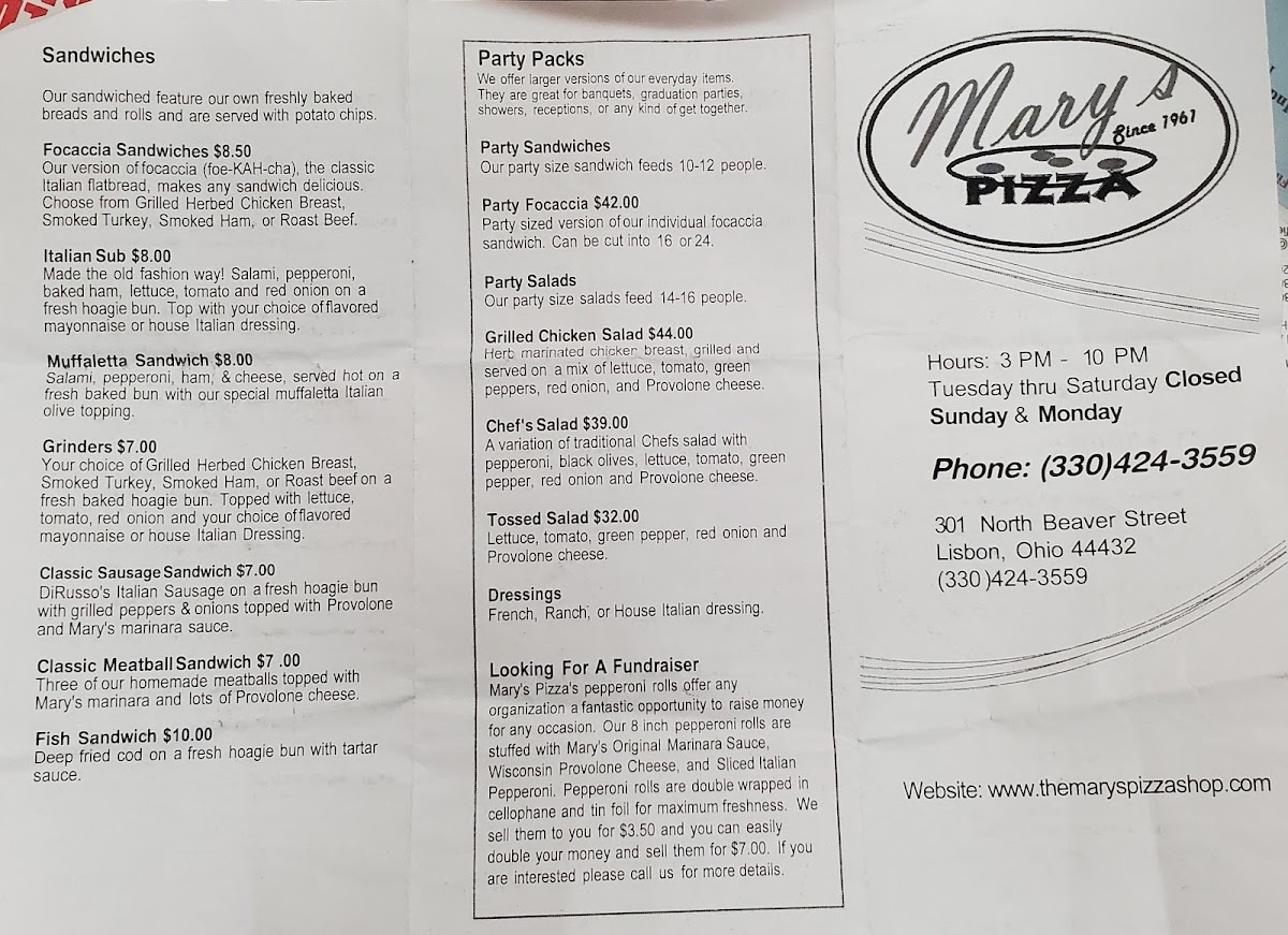 Menu Mary's Pizza-1