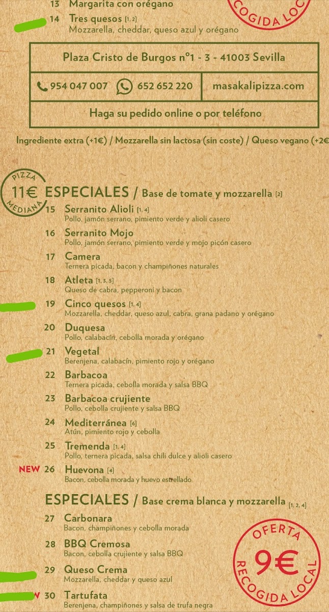 Menu Masakali Pizza Cristo De Burgos-1
