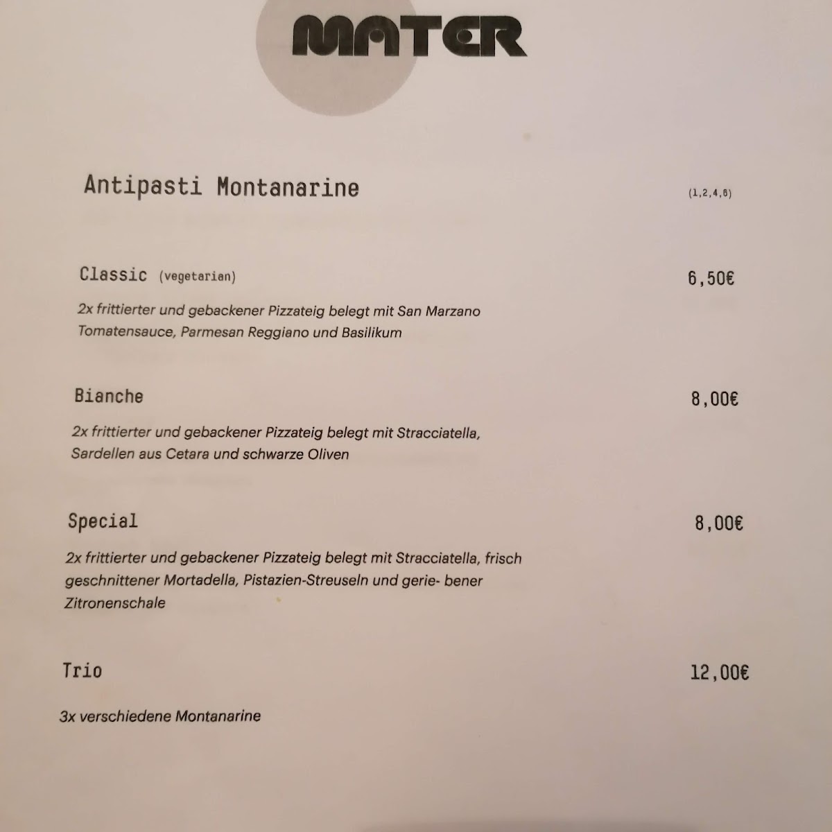 Menu Mater | Pizzeria Verace In Berlin-1