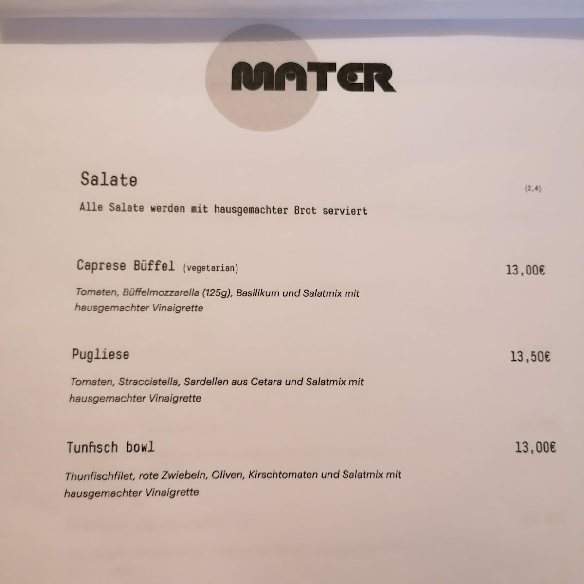 Menu Mater | Pizzeria Verace In Berlin-2