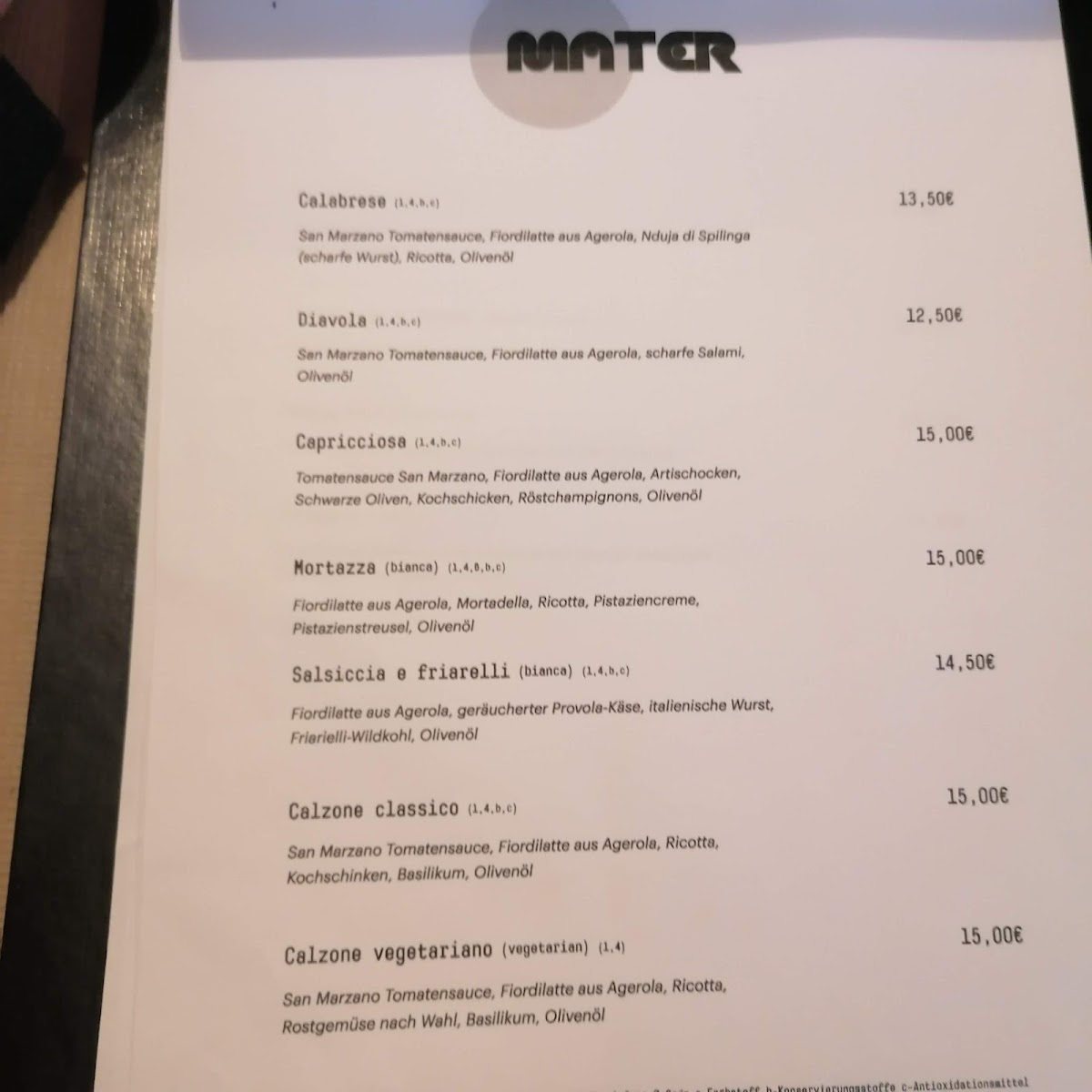 Menu Mater | Pizzeria Verace In Berlin-8