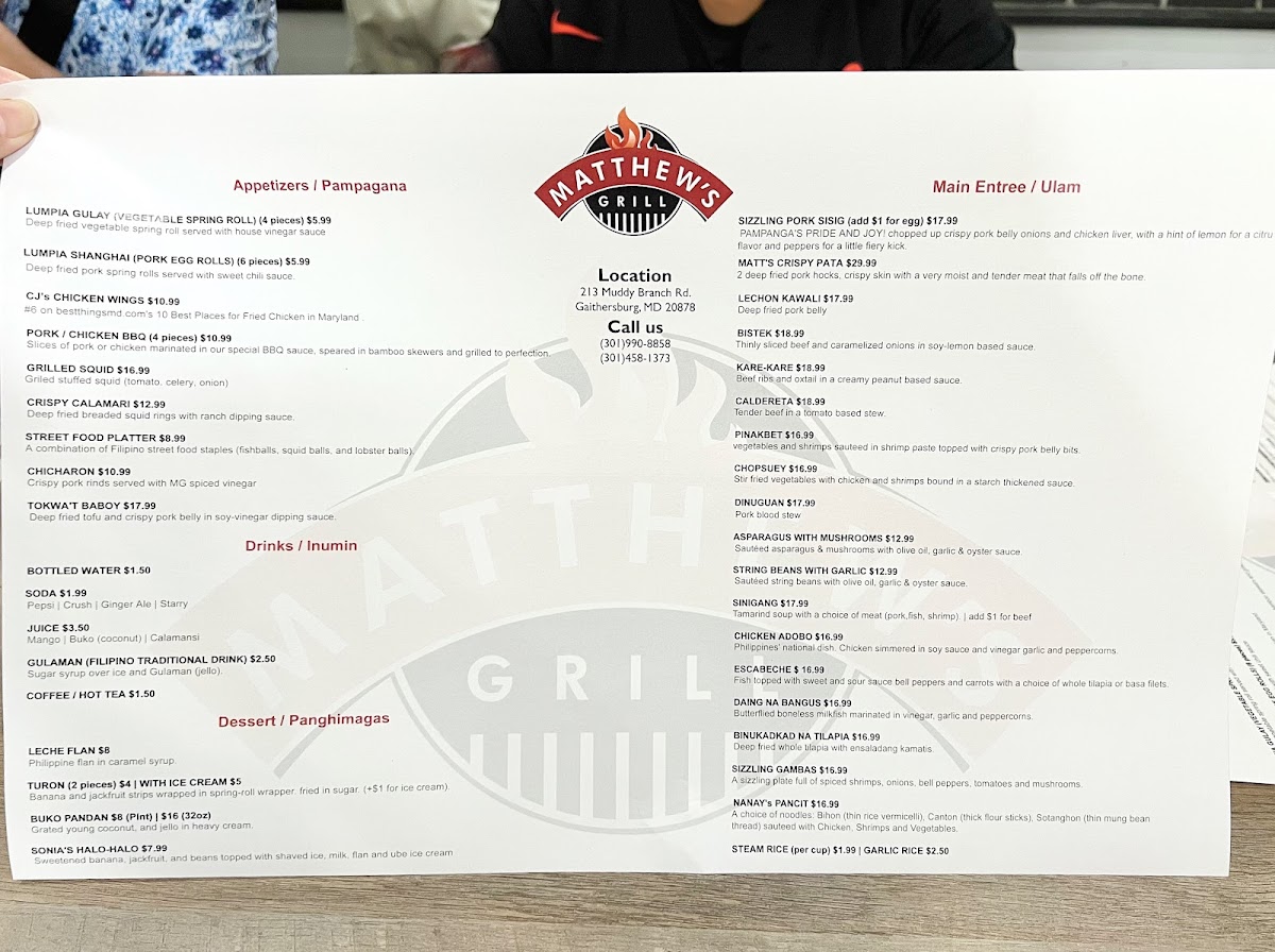 Menu Matthew's Grill-1