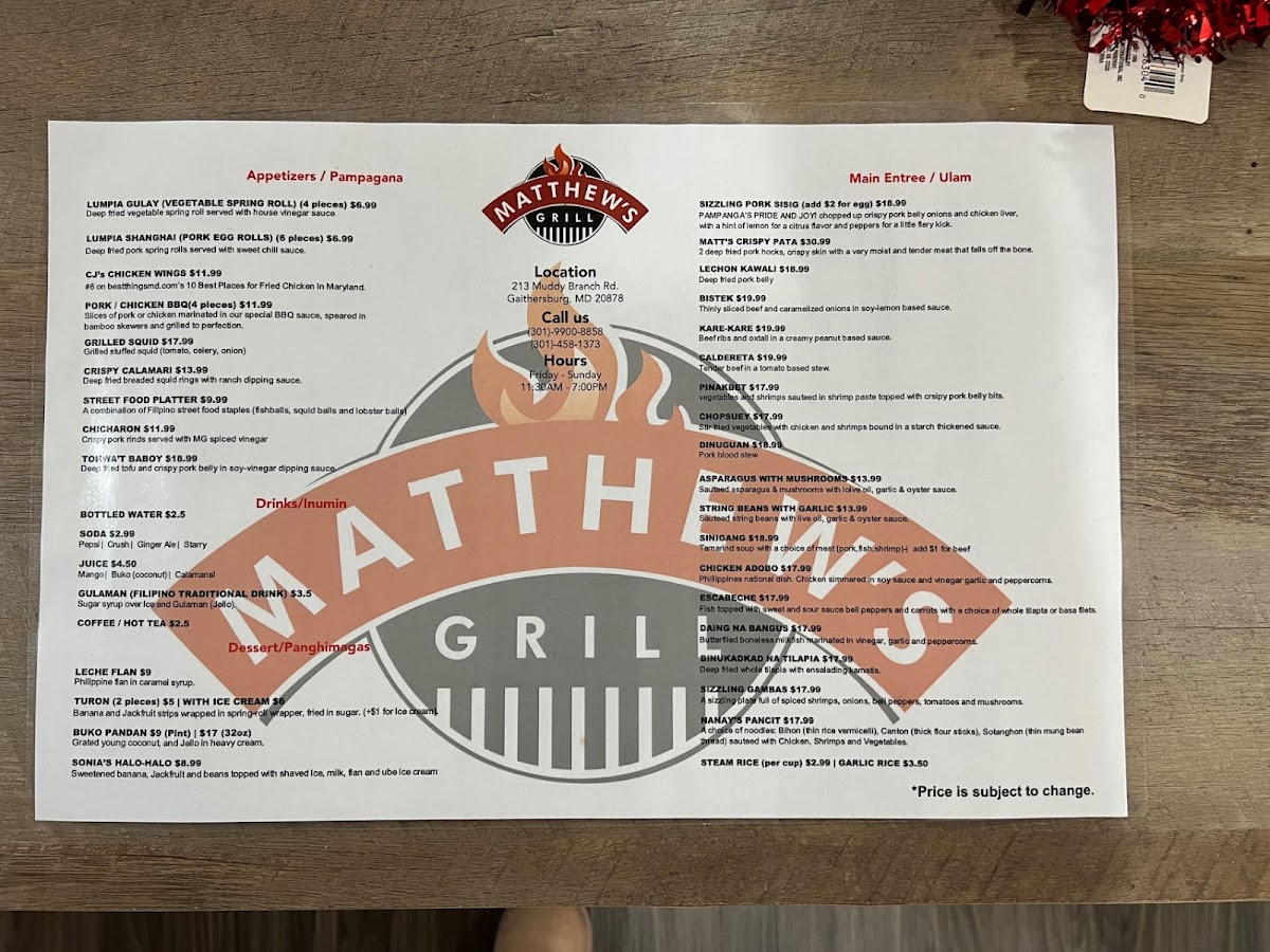 Menu Matthew's Grill-2