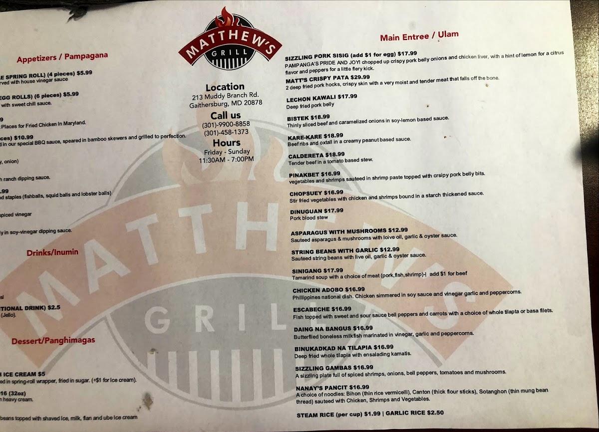 Menu Matthew's Grill-3