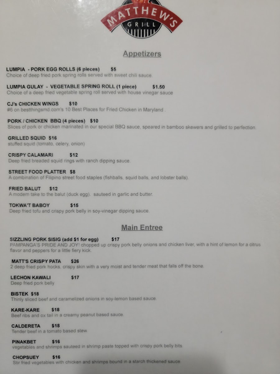 Menu Matthew's Grill-4