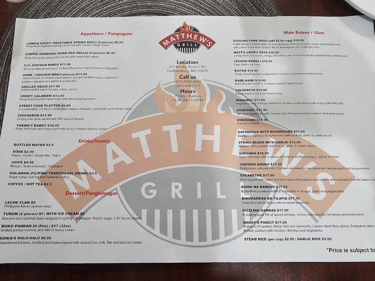Menu Matthew's Grill-5