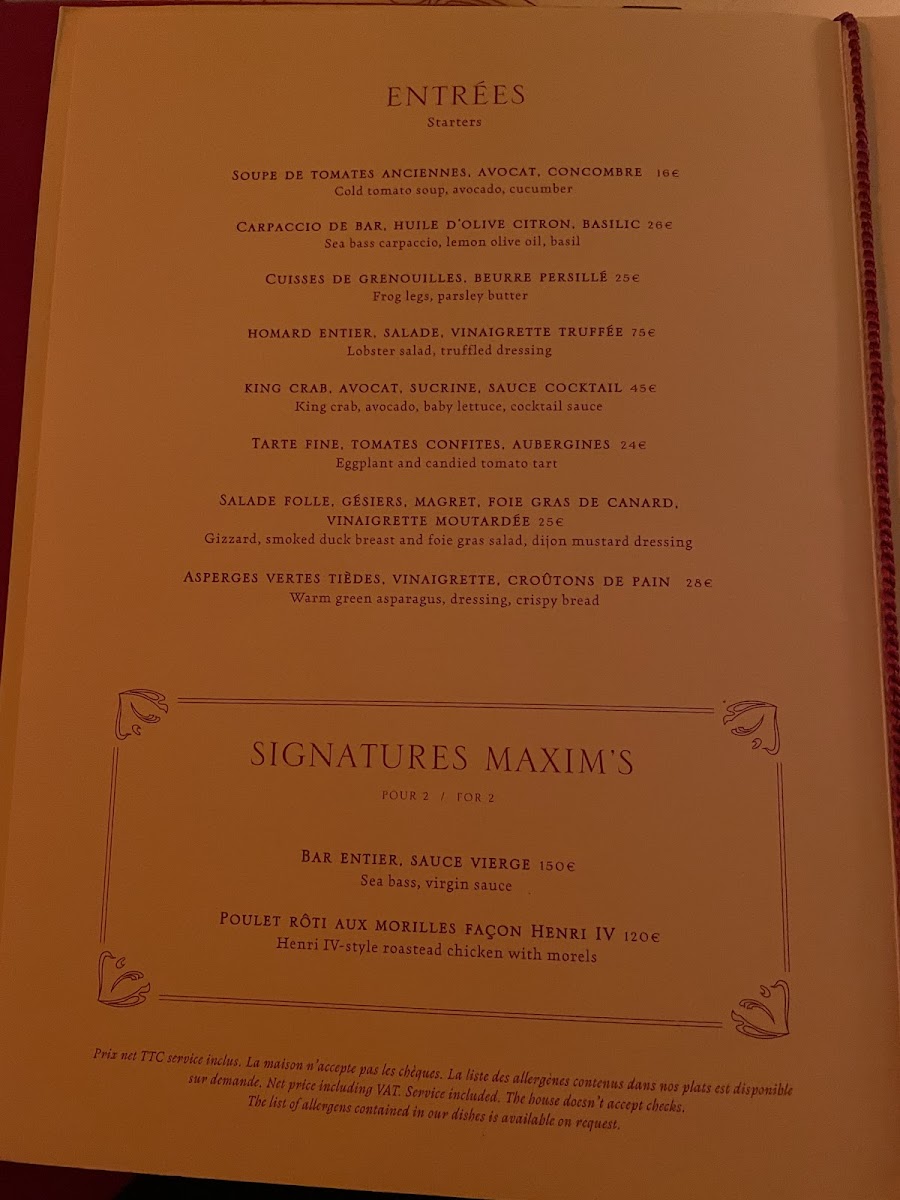 Menu Maxim's De Paris-9
