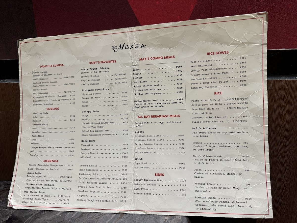 Menu Max's 2Nd Fl Glorietta 2-1
