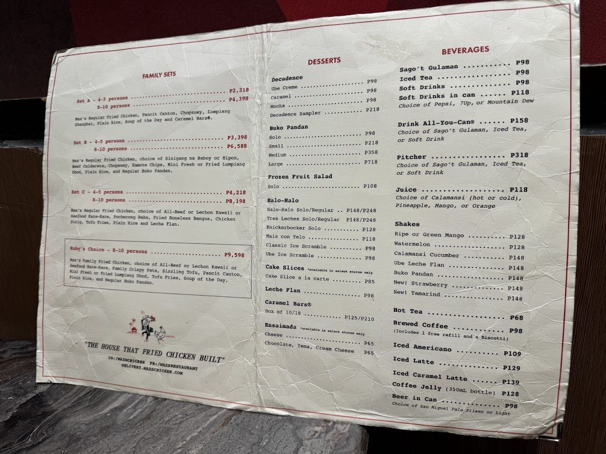 Menu Max's 2Nd Fl Glorietta 2-2