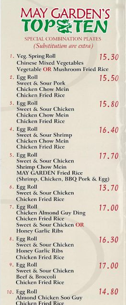 Menu May Garden Fusion Chinese Restaurant - Inside Casino Ns-8