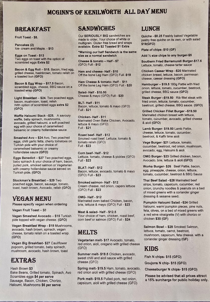Menu Mcginn's Of Kenilworth-1