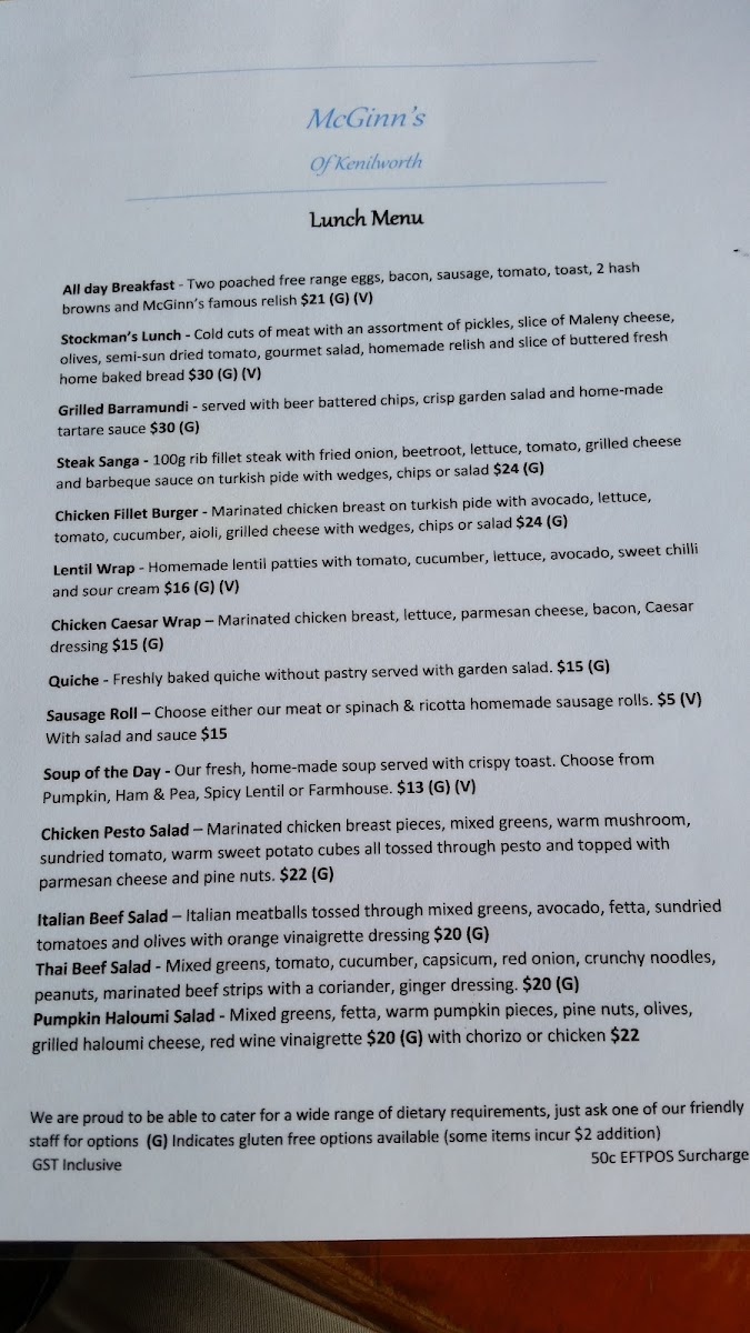 Menu Mcginn's Of Kenilworth-6