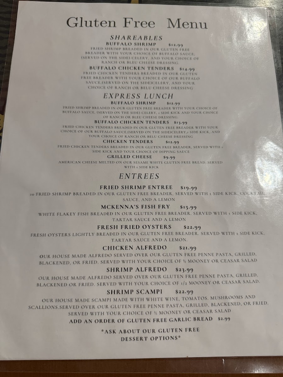 Menu Mckenna's Place-Port Orange-1