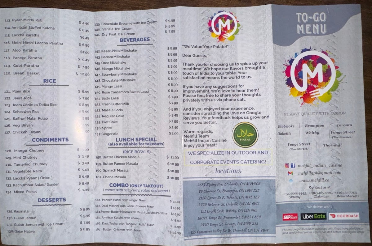 Menu Mehfill Indian Cuisine- (Newmarket)-1
