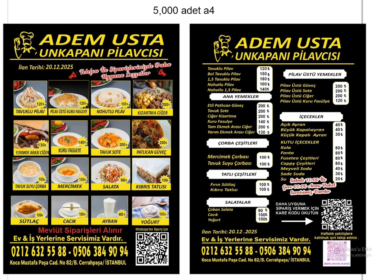 Menu Meşhur Unkapanı Pilavcısı-3