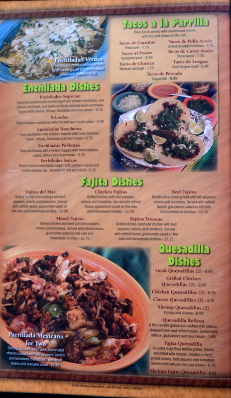 Menu Mi Cabana Mexican Restaurant #3-5