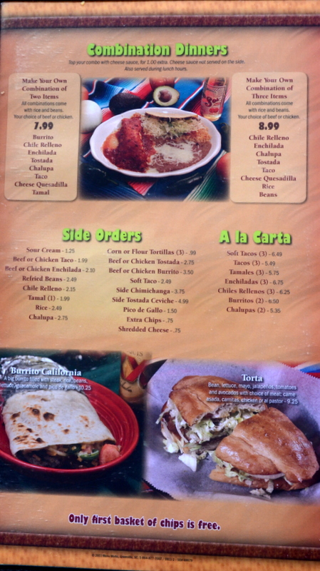 Menu Mi Cabana Mexican Restaurant #3-6