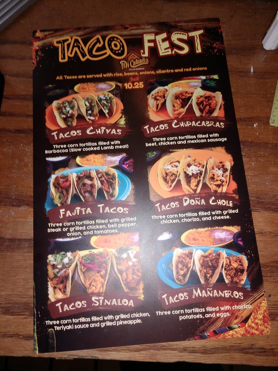 Menu Mi Cabana Mexican Restaurant #3-9