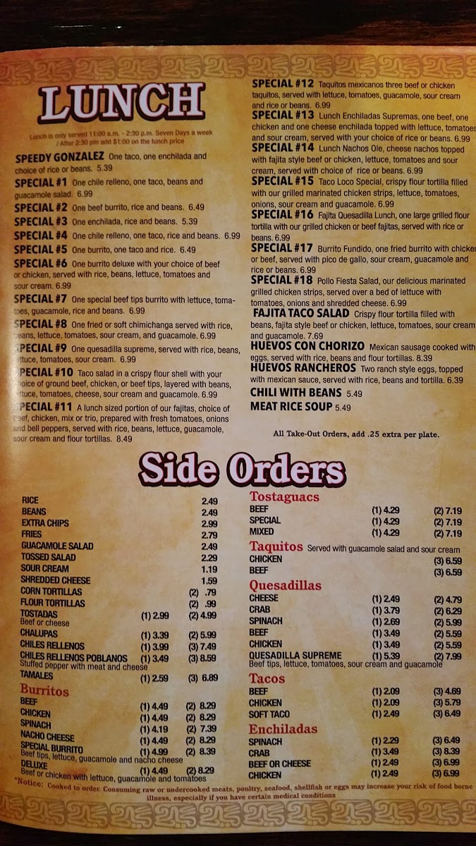 Menu Mi Casita #7 Reilly Rd-8