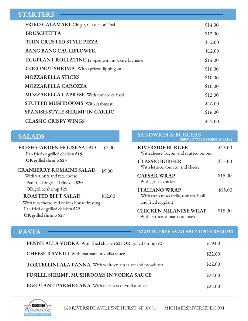 Menu Michael's Riverside-1