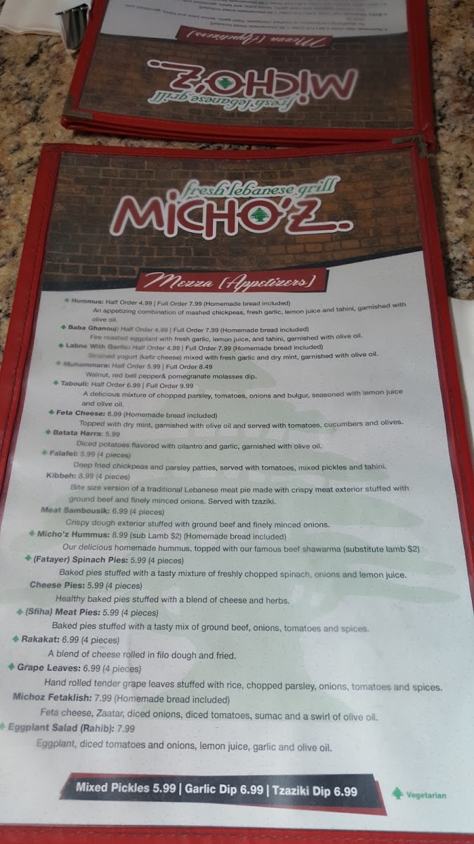 Menu Micho'z Fresh Lebanese Grill-4