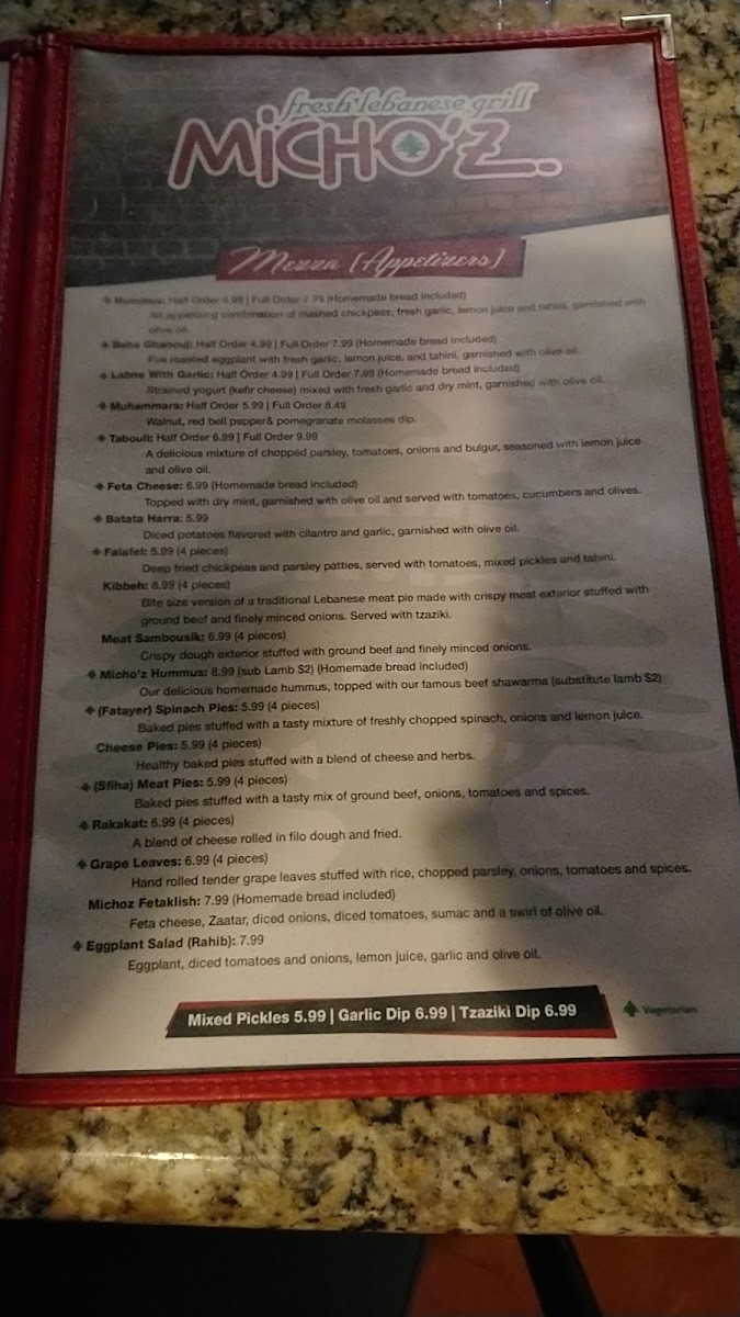 Menu Micho'z Fresh Lebanese Grill-7