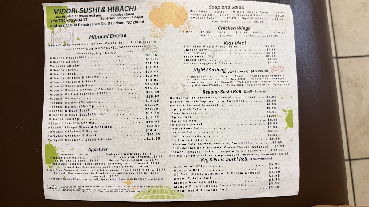 Menu Midori Sushi & Hibachi-1
