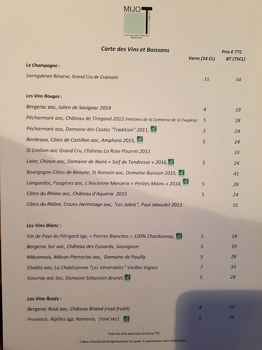 Menu Mijo T-5