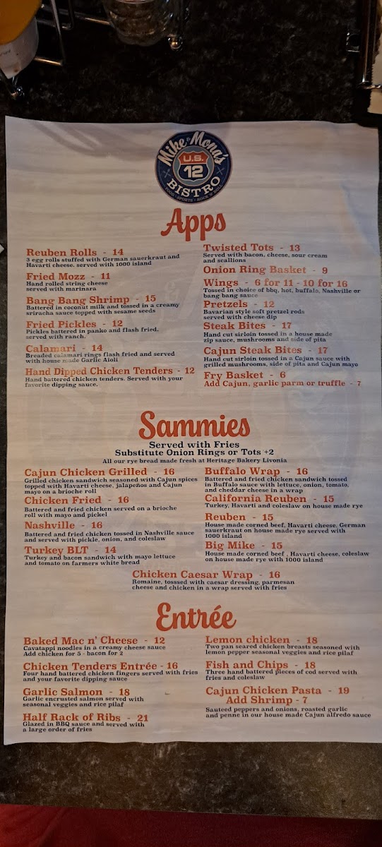 Menu Mike And Monas Bistro - Us12-2