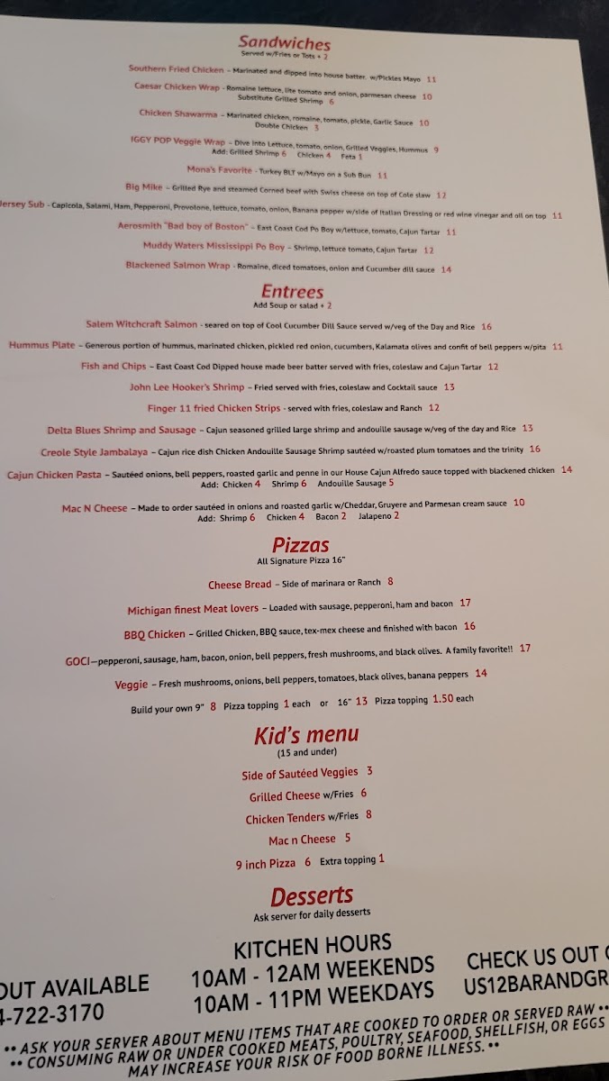 Menu Mike And Monas Bistro - Us12-6