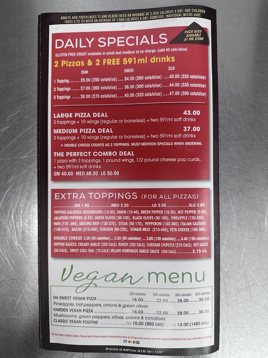 Menu Milano Pizza Ottawa - Bank Street-3