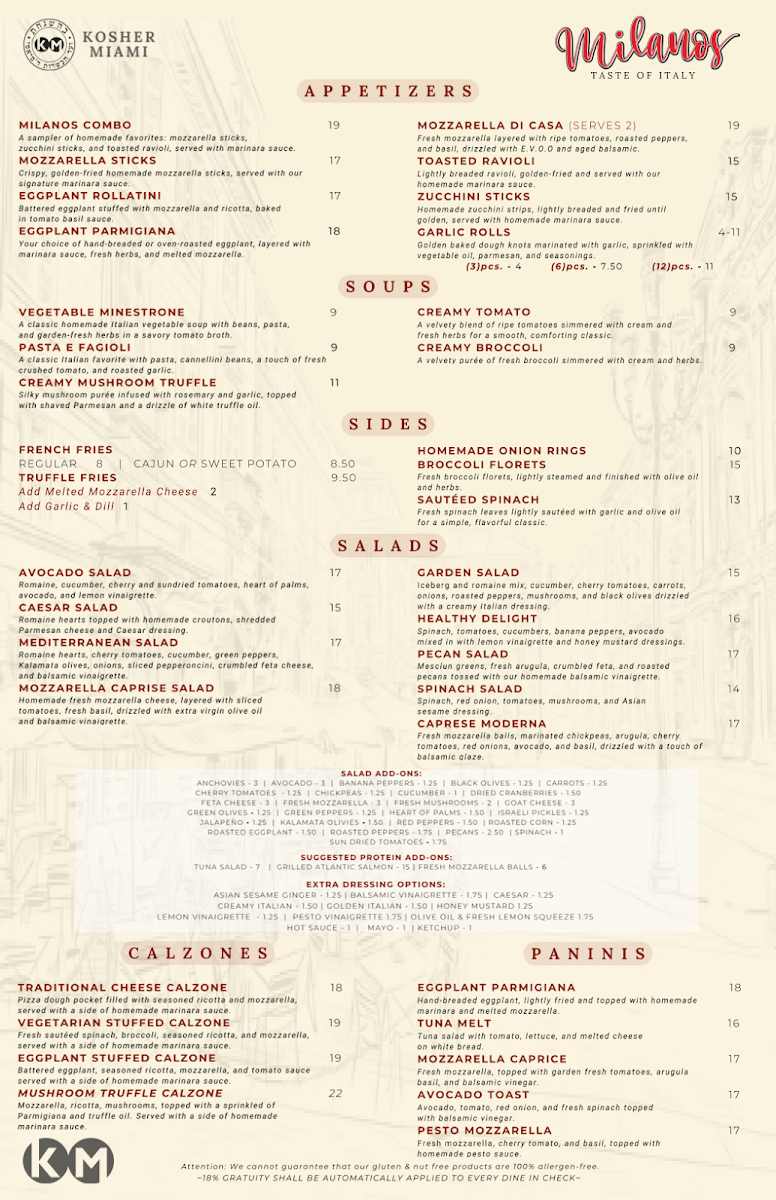 Menu Milano's Kosher Restaurant-1