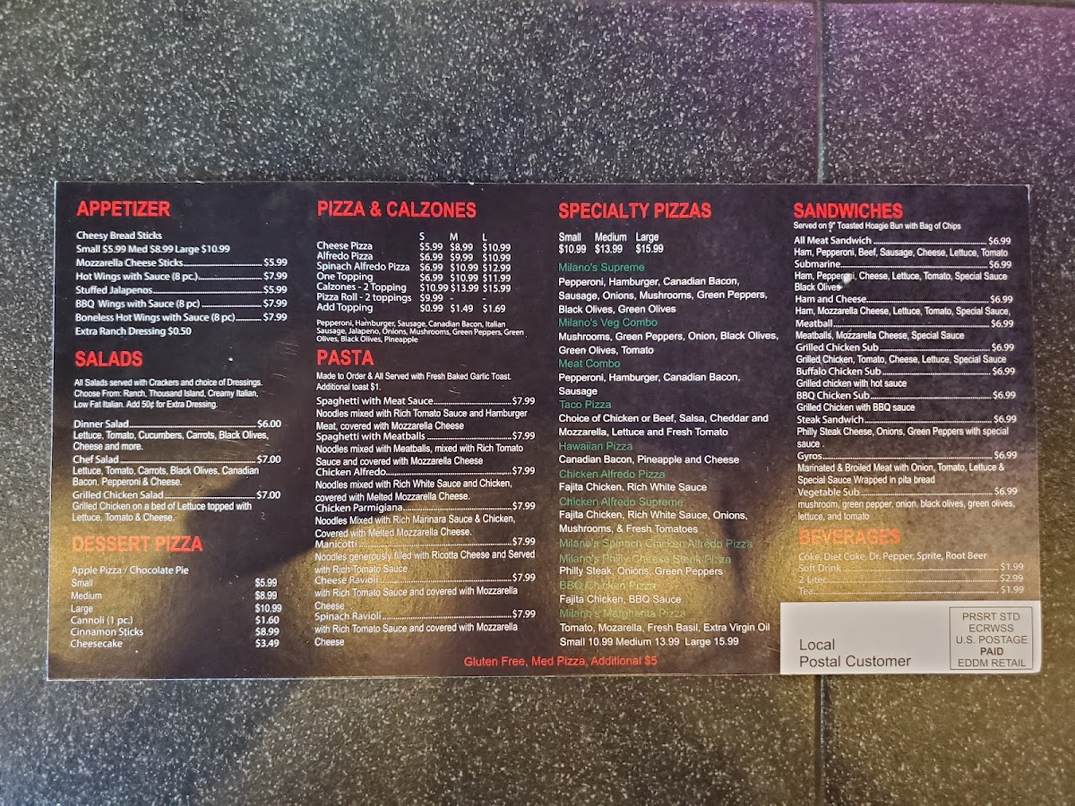 Menu Milano's Pizza Bullard Texas-3