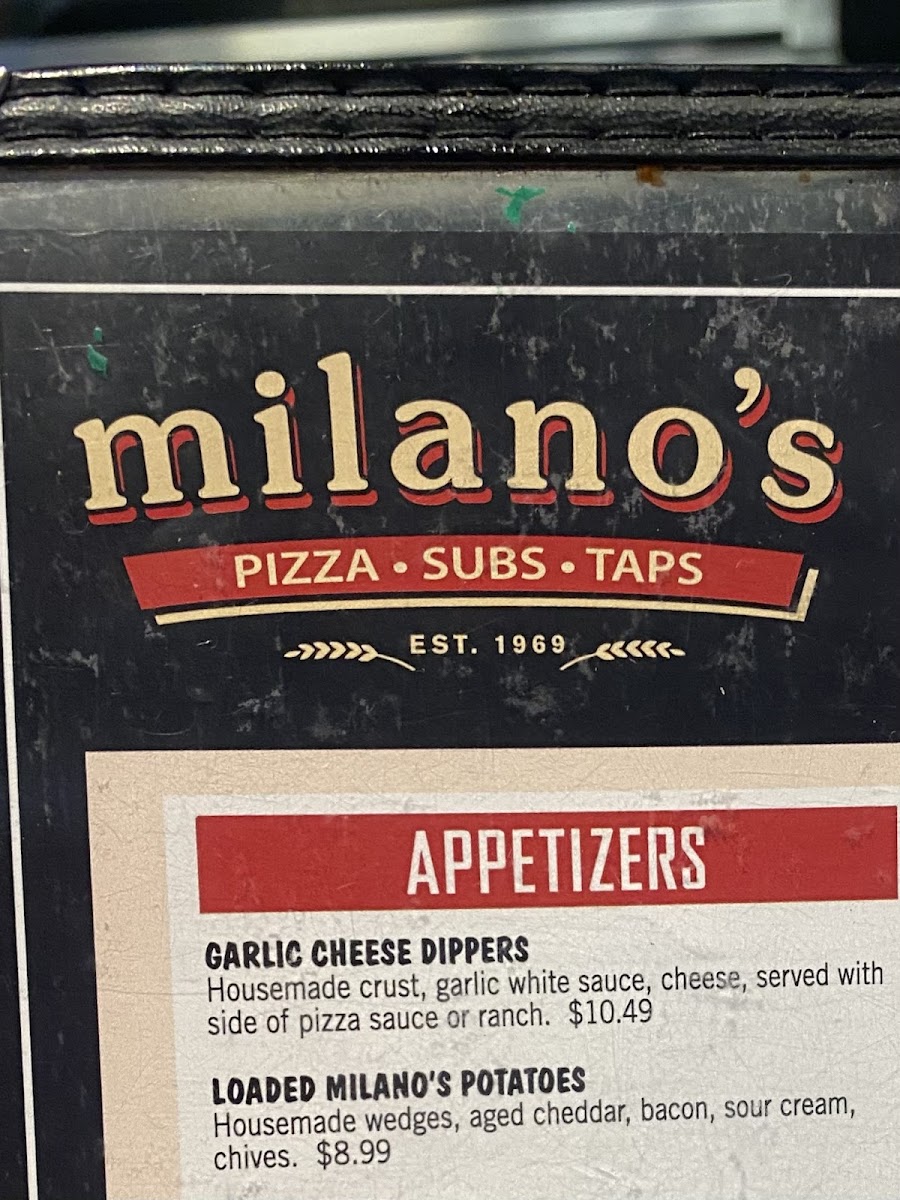 Menu Milano's Pizza, Subs & Taps (Beavercreek)-1