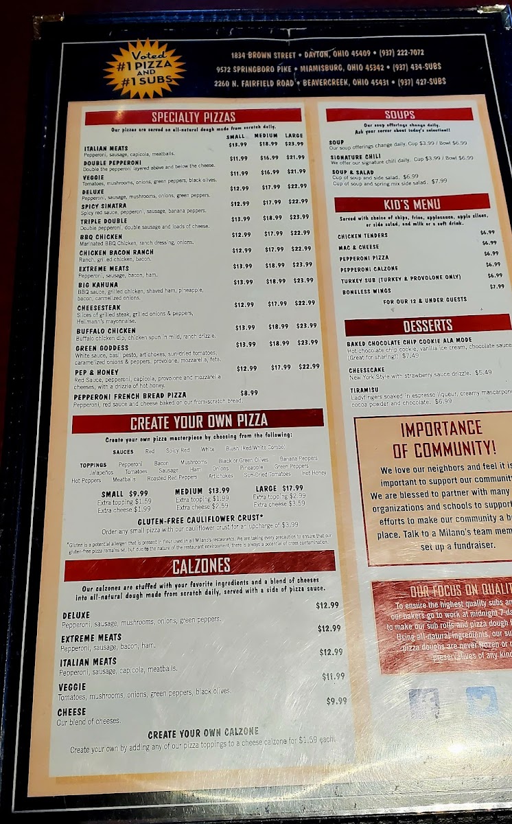 Menu Milano's Pizza, Subs & Taps (Beavercreek)-10