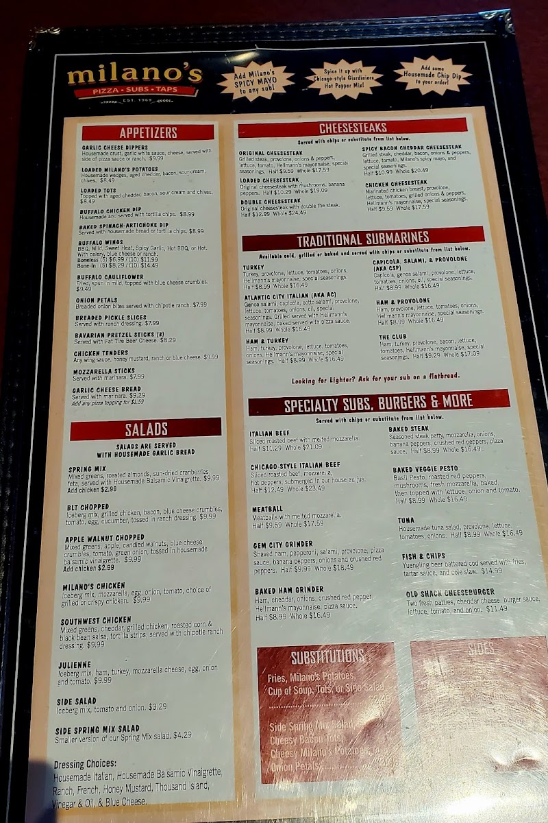 Menu Milano's Pizza, Subs & Taps (Beavercreek)-3
