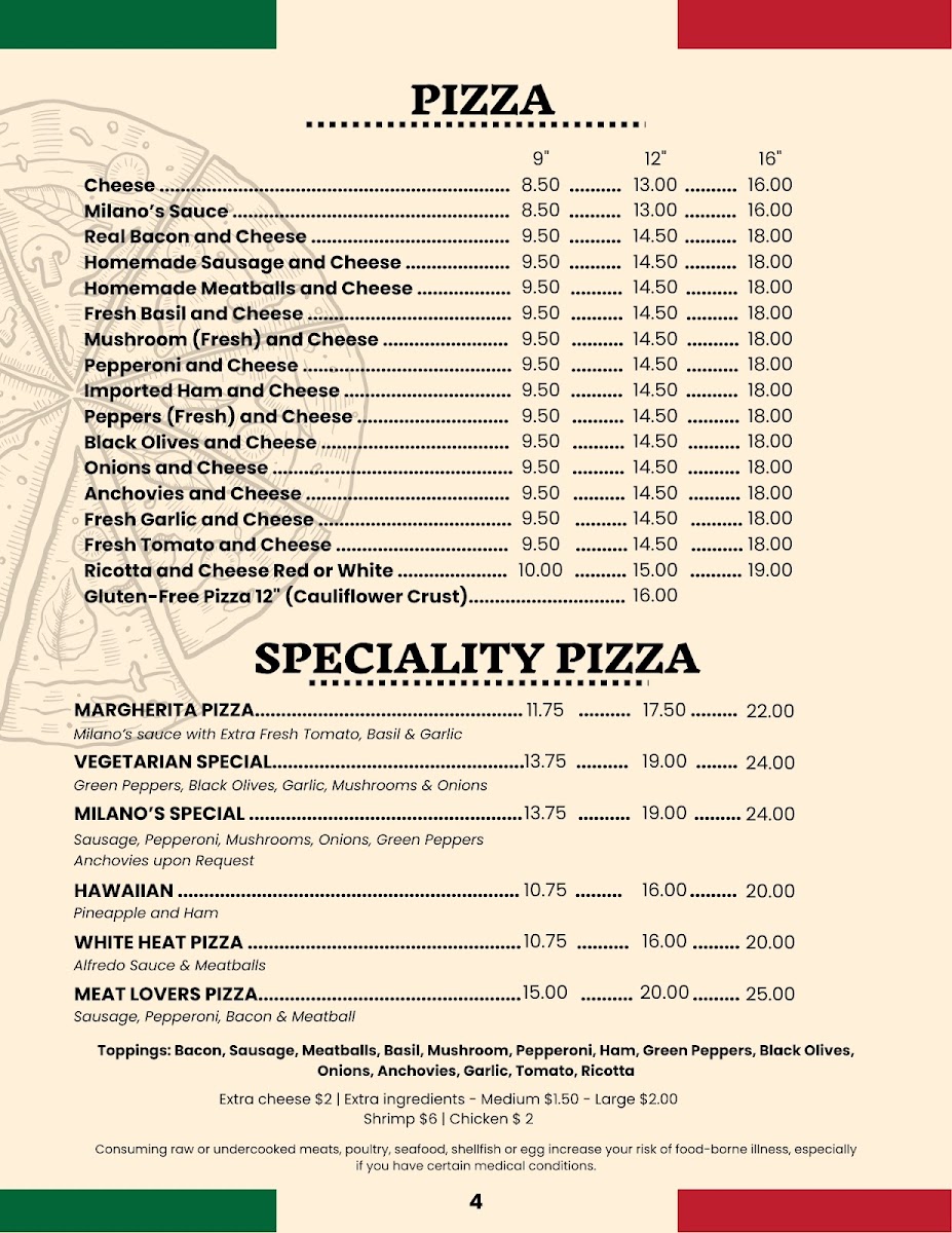 Menu Milano's Pizzas-1