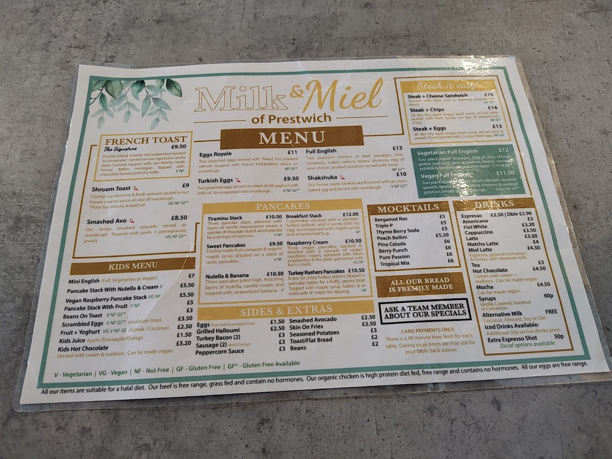 Menu Milk & Miel Of Prestwich-1