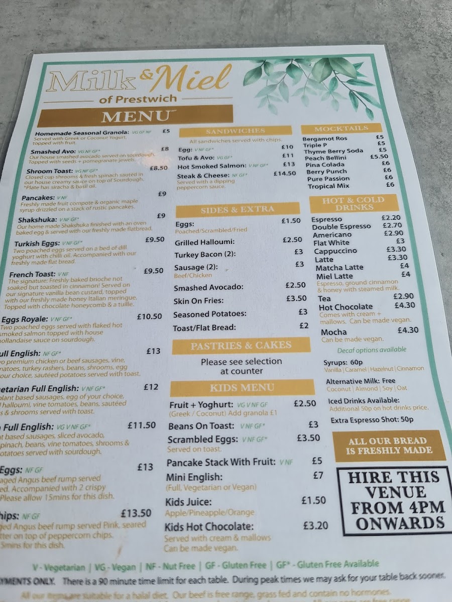 Menu Milk & Miel Of Prestwich-2