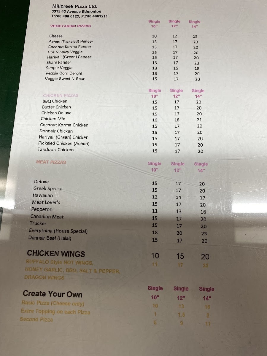 Menu Millcreek Pizza - Meadows 34Th Street 43 Ave-1
