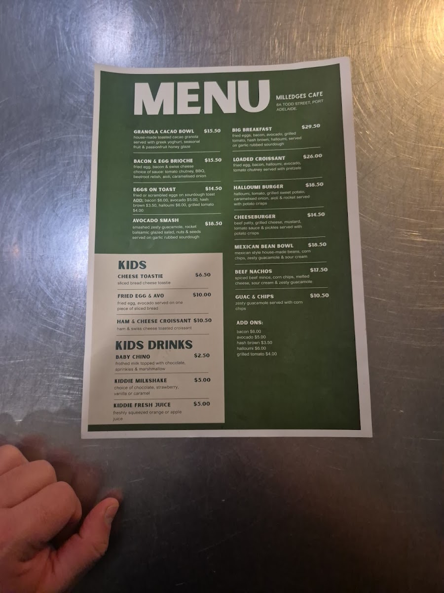 Menu Milledge's Café-1
