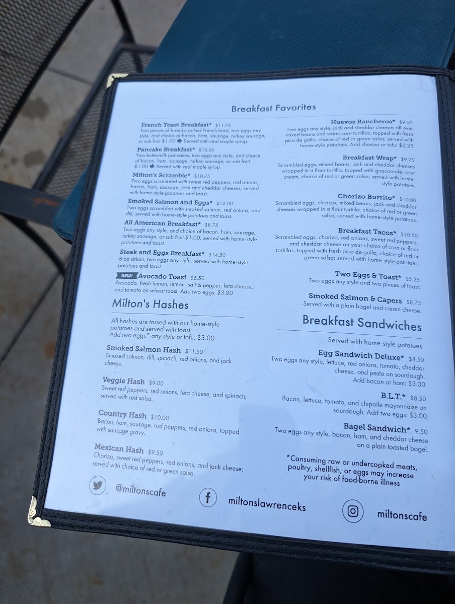 Menu Milton's Café-8