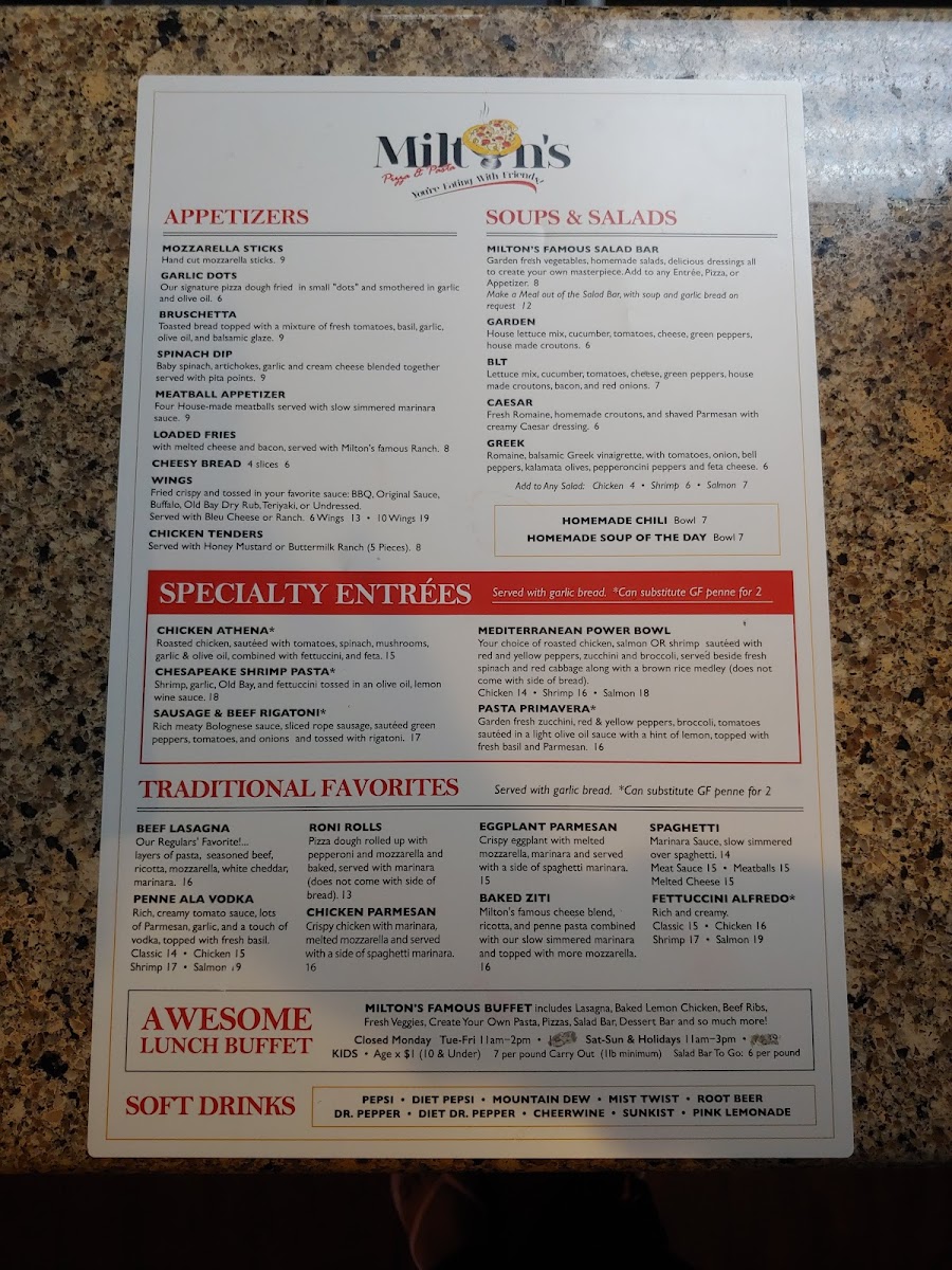 Menu Milton's Pizza & Pasta-2